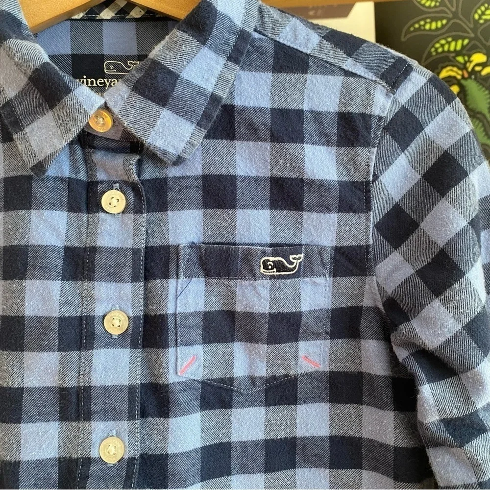 Vineyard Vine Blue Lighthouse Gingham Plaid Flannel Shirt Dress 4t